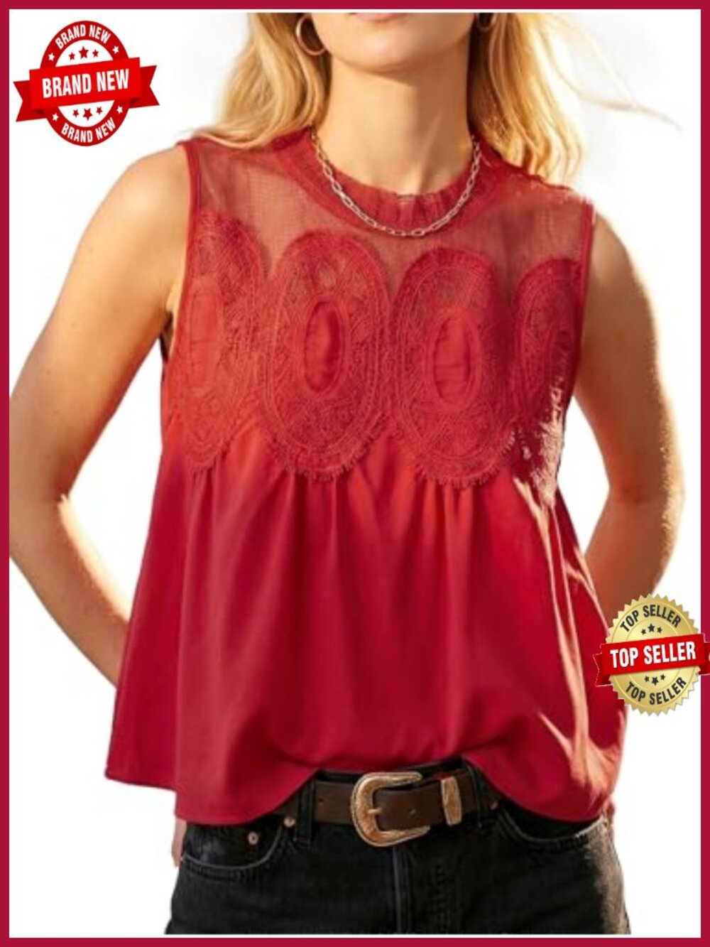 Lace Tank Top Sleeveless Flared Mesh Swing Blouse Babydoll Shirt Summer Outfits